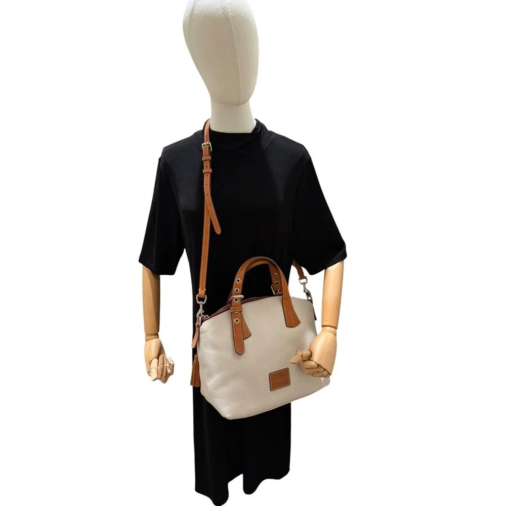 Dooney & Bourke Pebbled Leather Satchel Ivory Cream BritishTan Crossbody Handbag